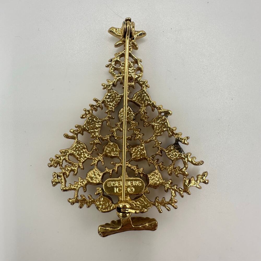 Eisenberg Ice vintage gold tone multicolor rhinestones Christmas tree brooch - Picture 5 of 8